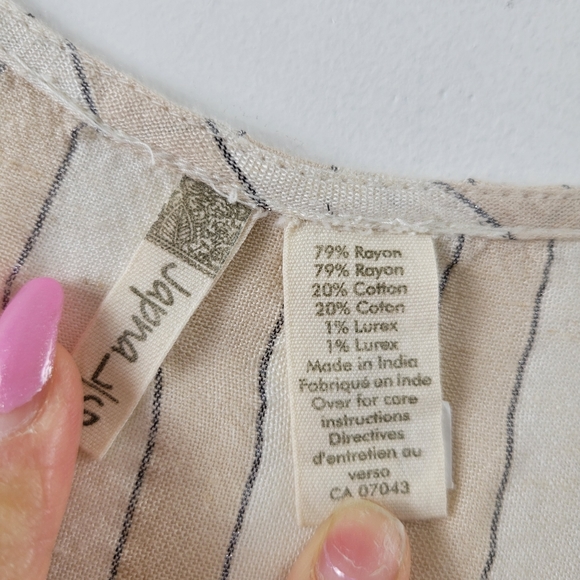 Japna Neutral Stripe V-Neck Peplum Top - Picture 5 of 5